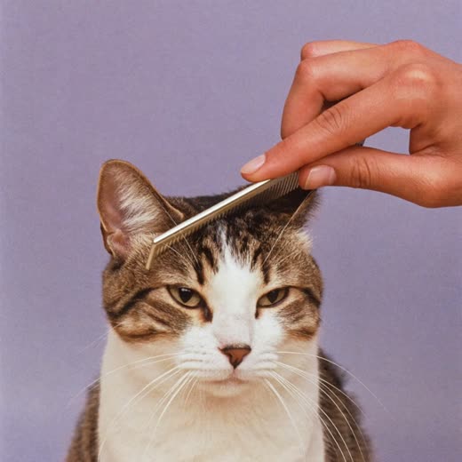 A cat being gently combed